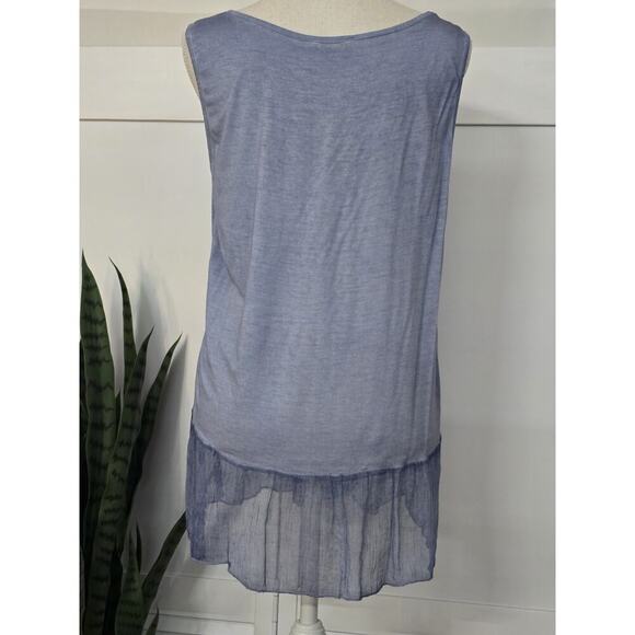 SCANDAL Made In Italy Sleeveless Boho Blue Cotton Ruffle Paillettes Top Medium - Picture 4 of 5